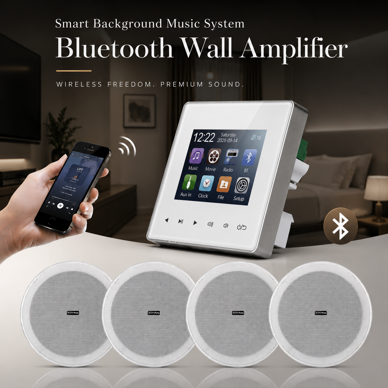 Premium Bluetooth Speaker Wireless Audio Amplifier Stereo Sound System HD Display FM AUX Portable Audio Center
