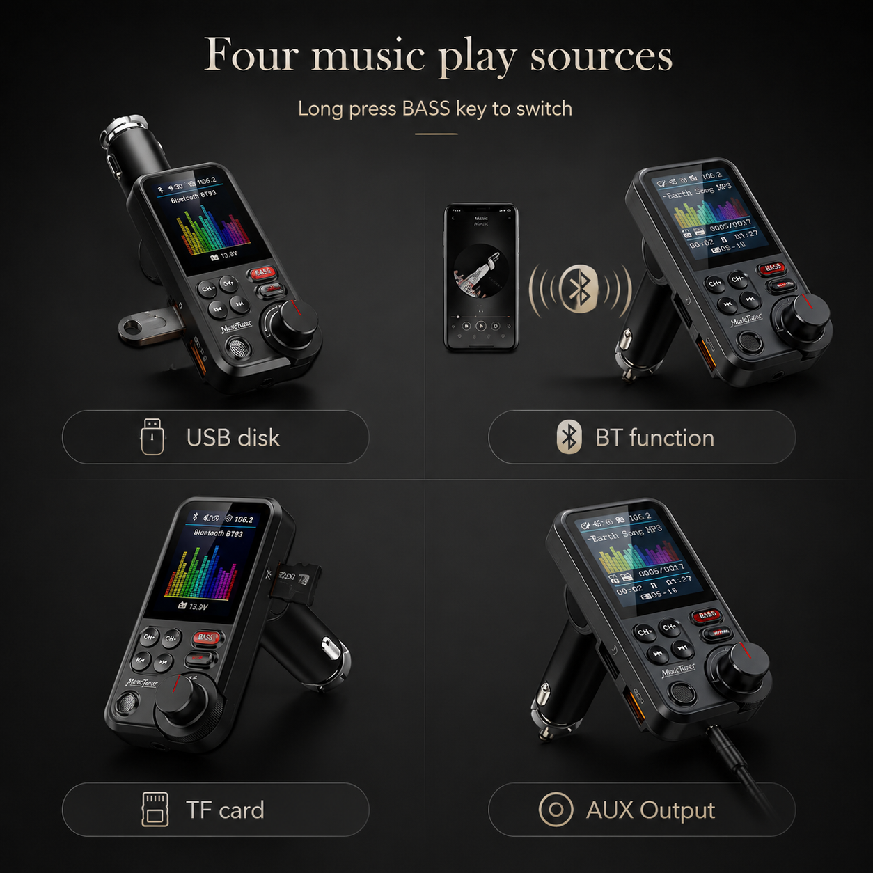 Premium Car Bluetooth FM Transmitter QC 3 0 Fast Charging USB Charger Hands Free Calling Audio Adapter Music Player