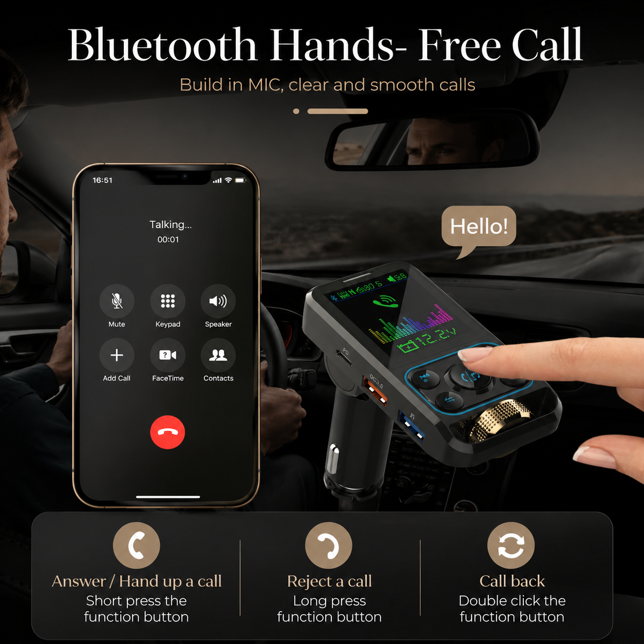 Premium Car Bluetooth FM Transmitter QC 3 0 Fast Charging USB Charger Hands Free Calling Audio Adapter Music Player