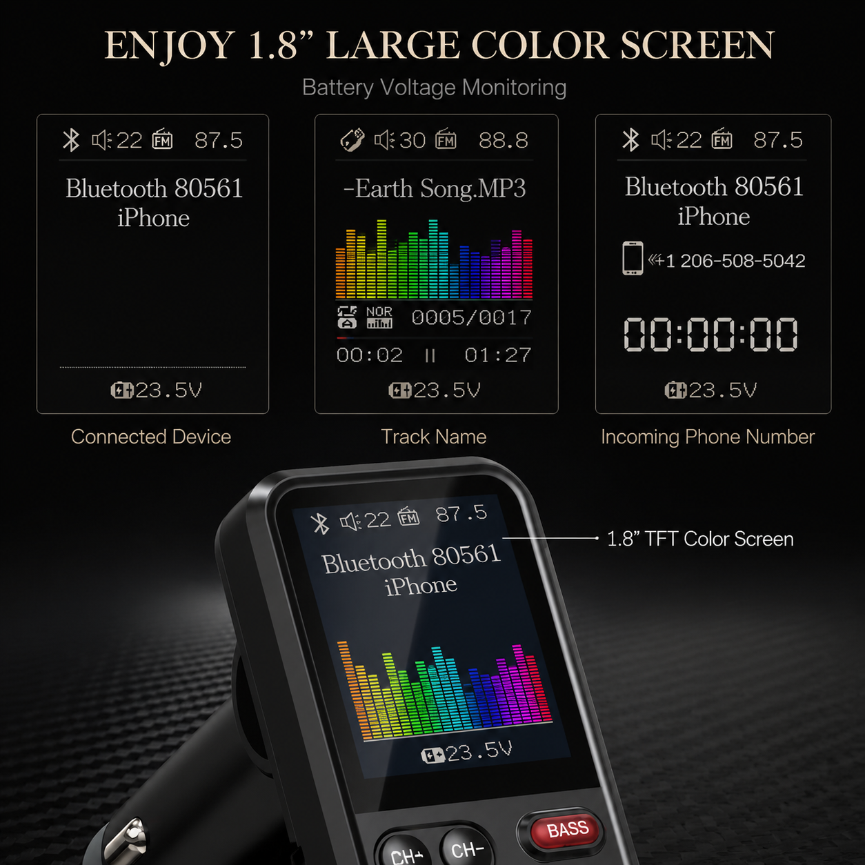 Premium Car Bluetooth FM Transmitter QC 3 0 Fast Charging USB Charger Hands Free Calling Audio Adapter Music Player