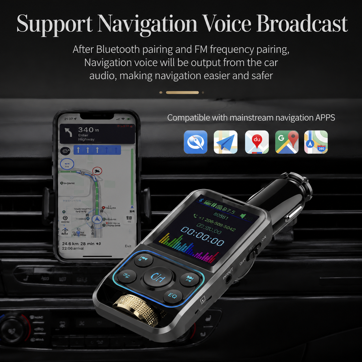 Premium Car Bluetooth FM Transmitter QC 3 0 Fast Charging USB Charger Hands Free Calling Audio Adapter Music Player