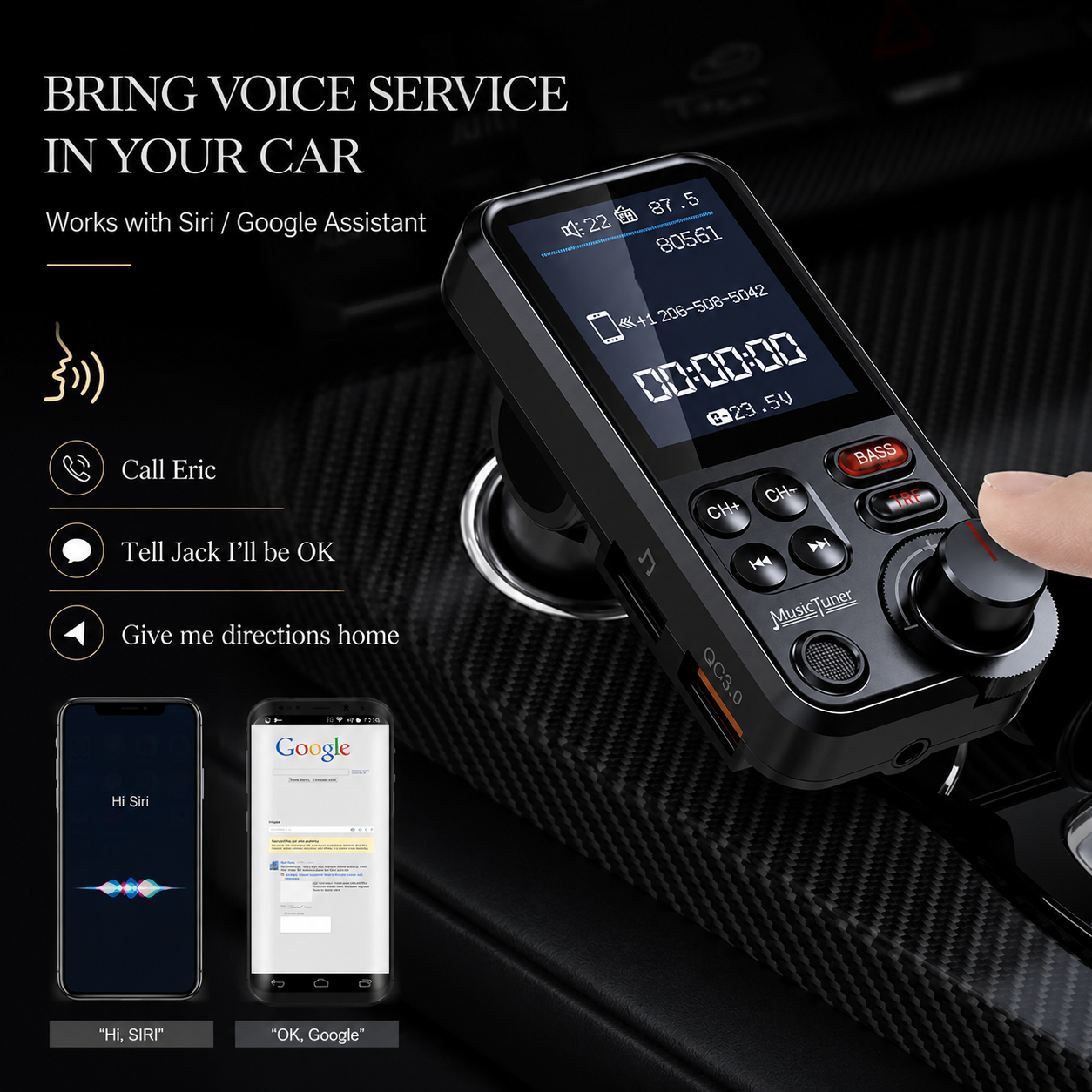 Premium Car Bluetooth FM Transmitter QC 3 0 Fast Charging USB Charger Hands Free Calling Audio Adapter Music Player