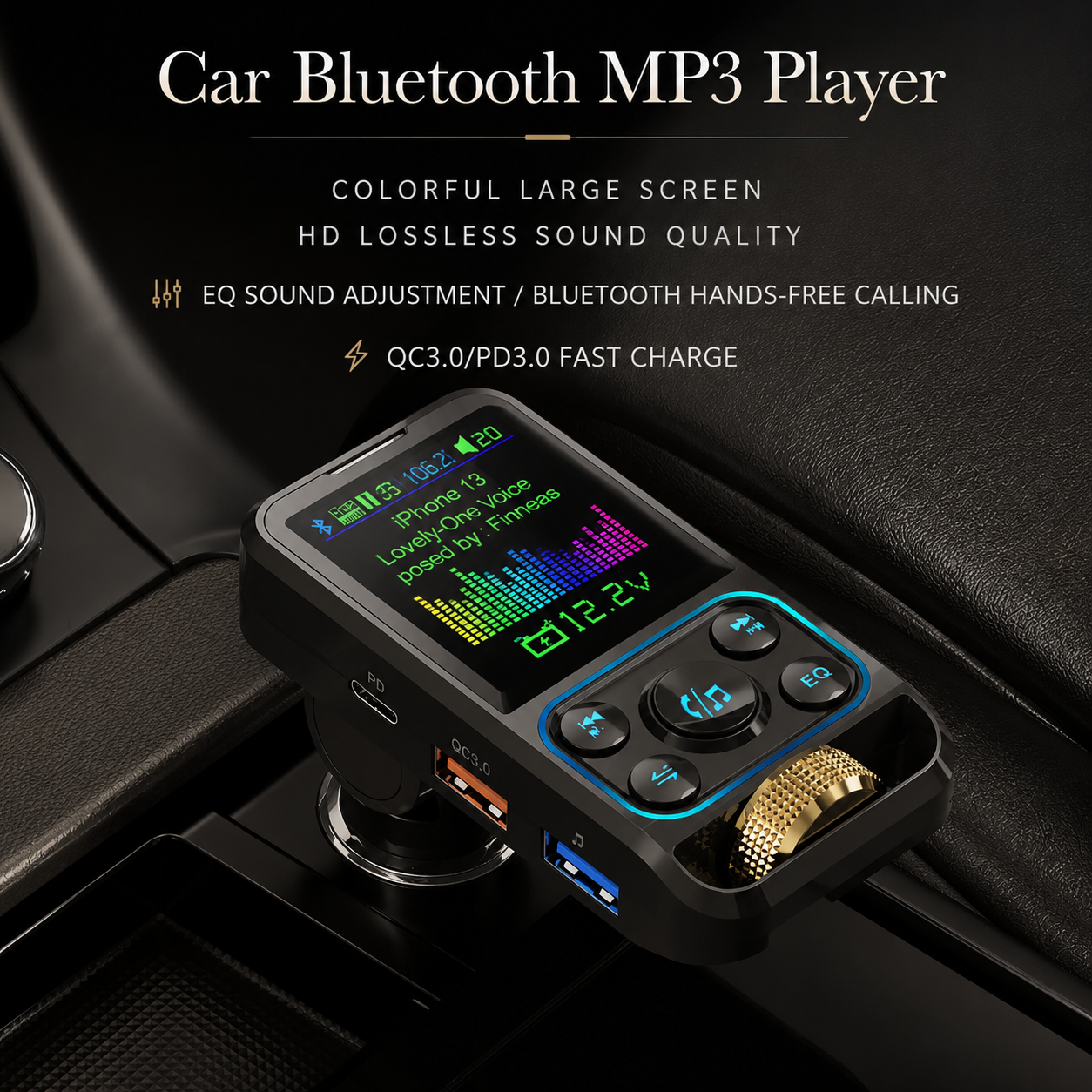 Premium Car Bluetooth FM Transmitter QC 3 0 Fast Charging USB Charger Hands Free Calling Audio Adapter Music Player
