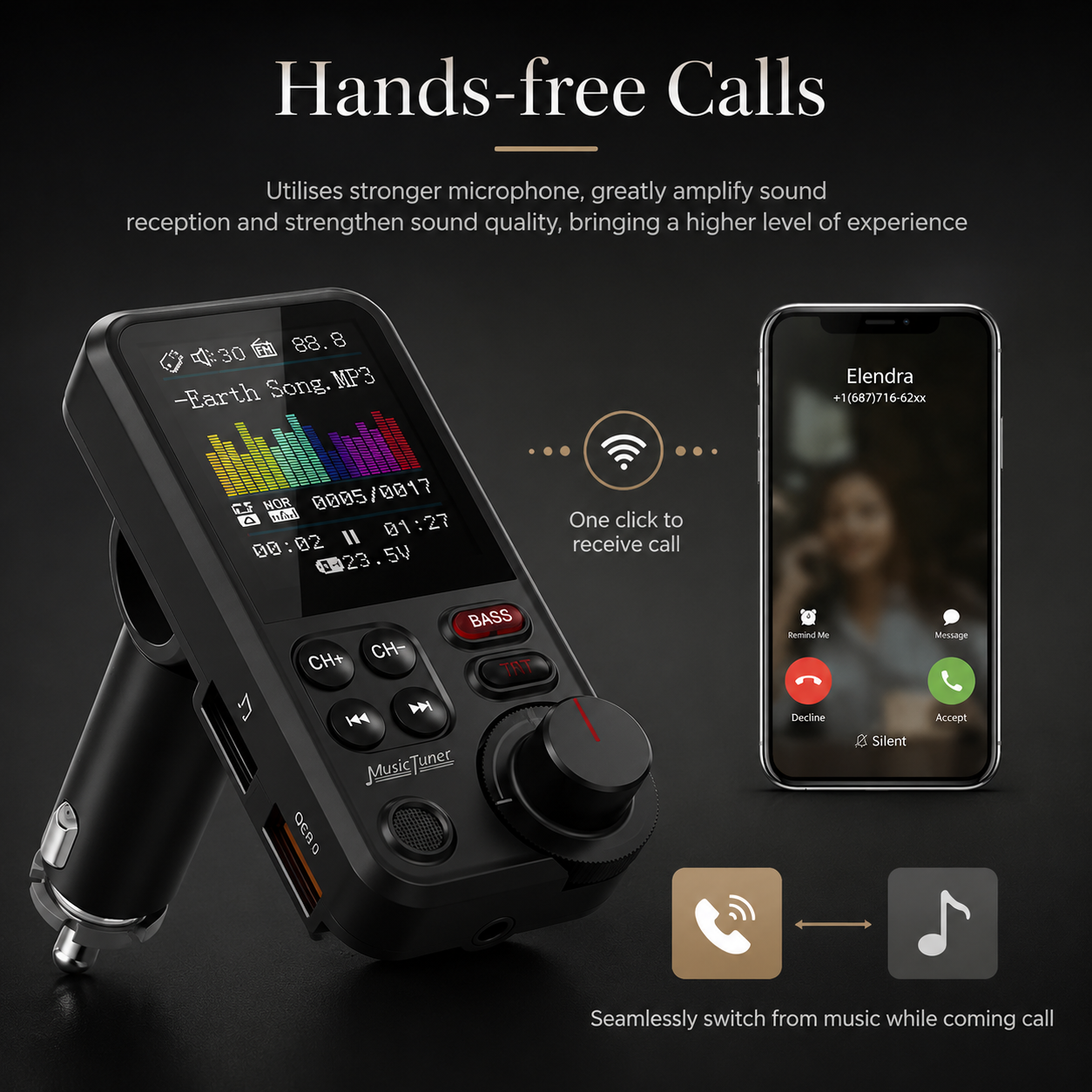 Premium Car Bluetooth FM Transmitter QC 3 0 Fast Charging USB Charger Hands Free Calling Audio Adapter Music Player