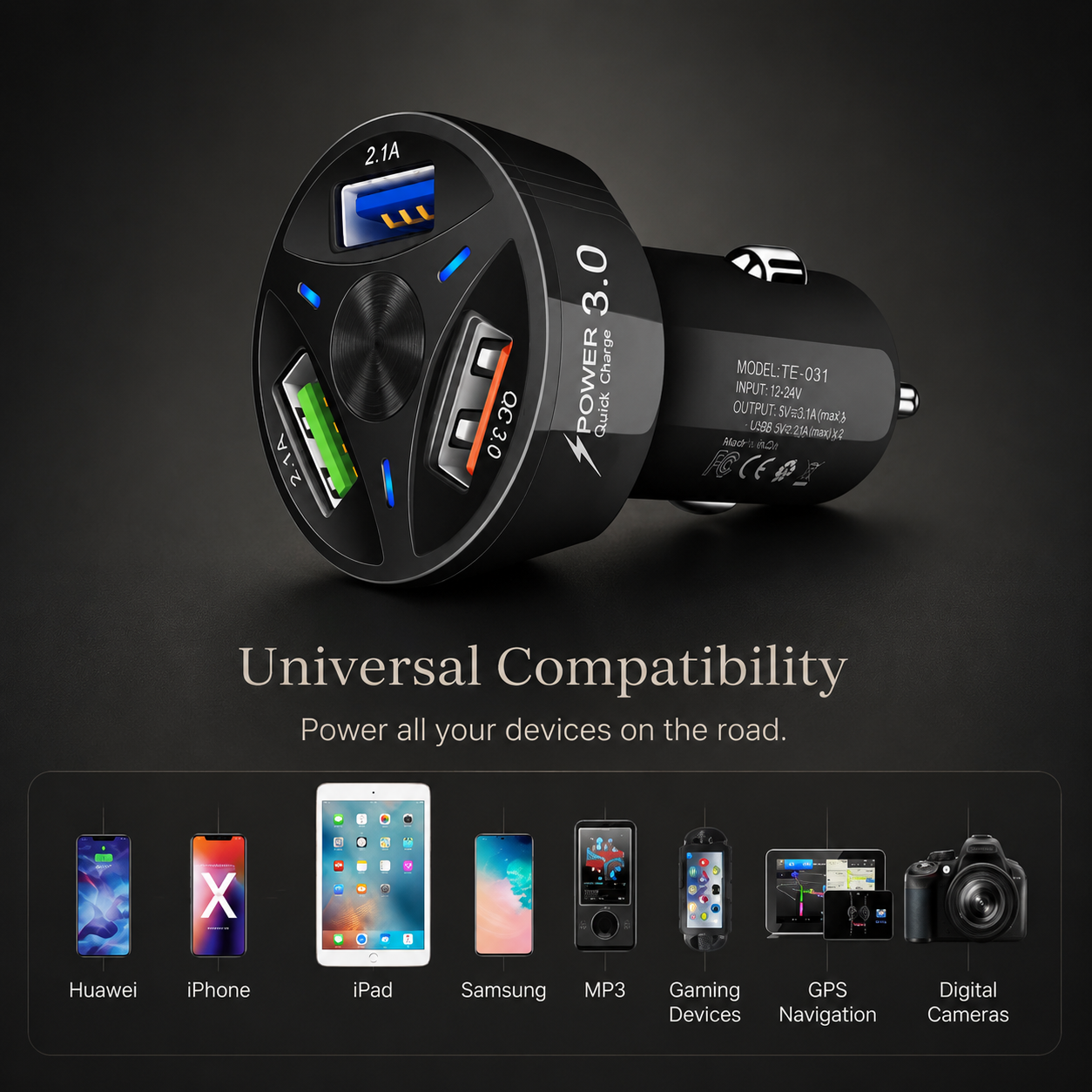 Premium Car Charger USB C Multi Port Fast Charging Adapter 12V Socket Smartphone High Speed Charging Compatible
