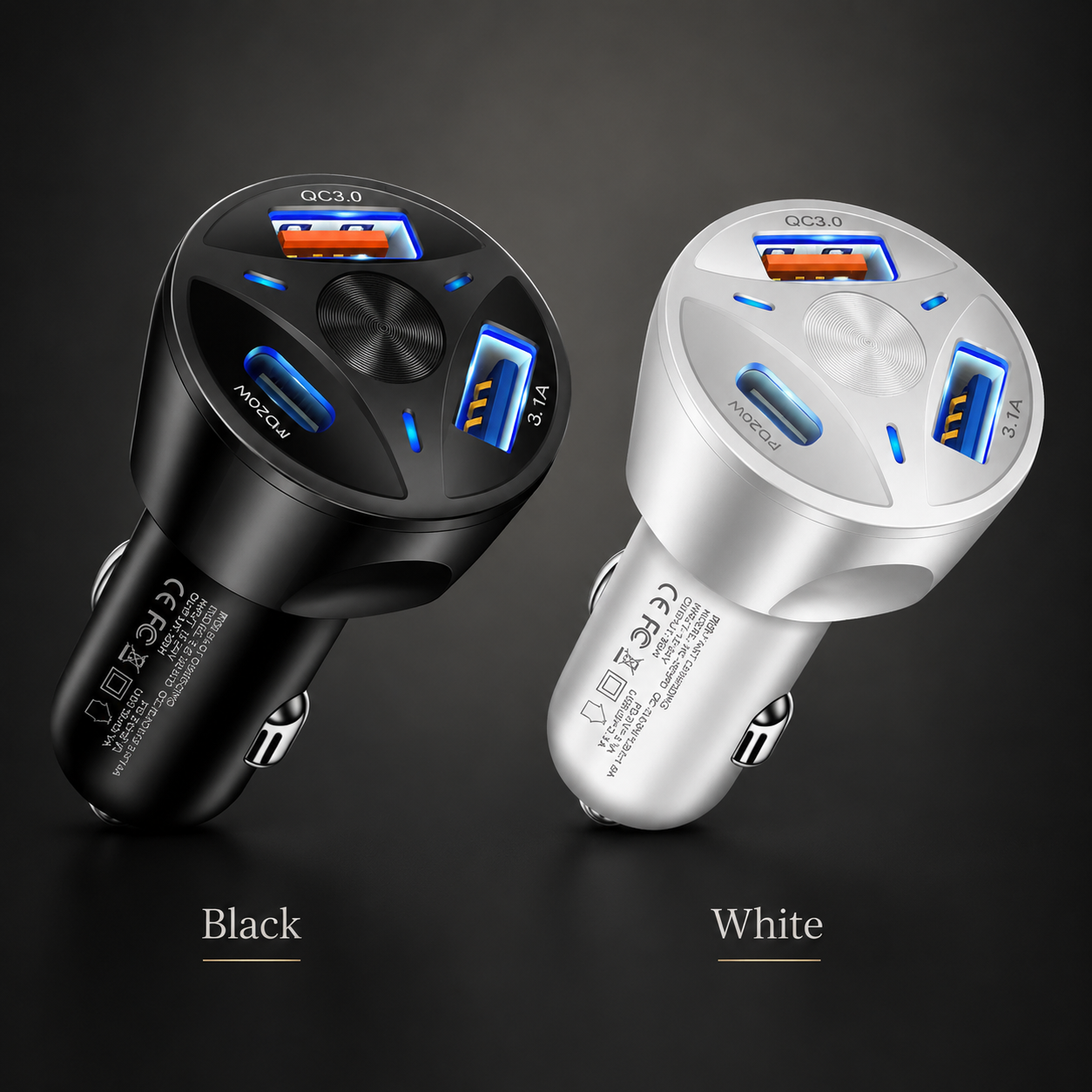 Premium Car Charger USB C Multi Port Fast Charging Adapter 12V Socket Smartphone High Speed Charging Compatible