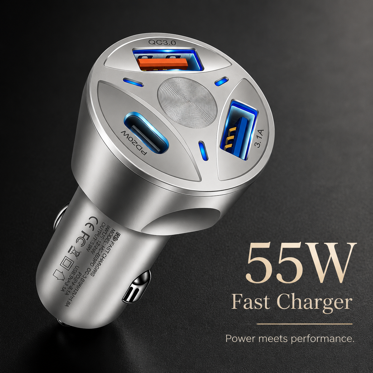 Premium Car Charger USB C Multi Port Fast Charging Adapter 12V Socket Smartphone High Speed Charging Compatible