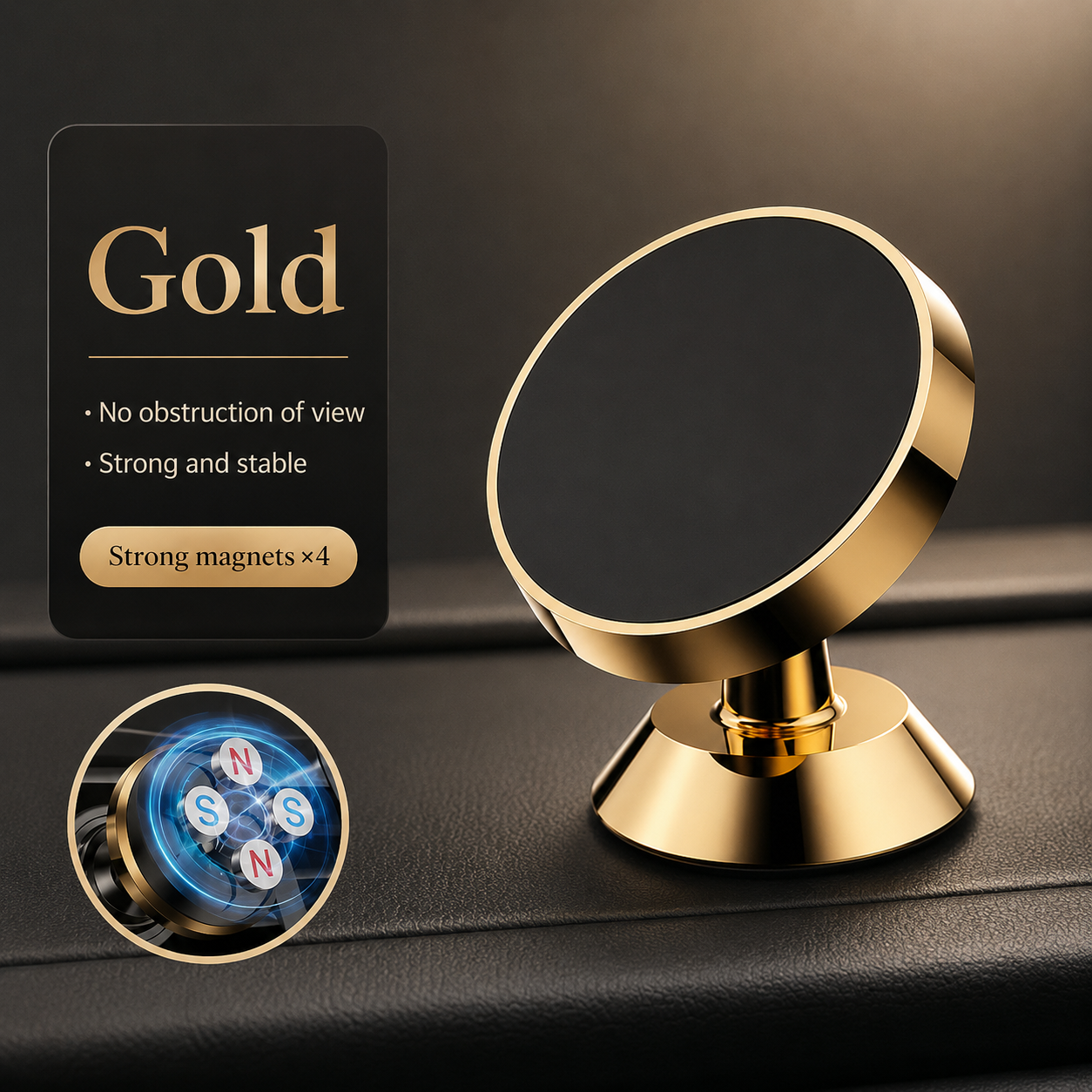 Premium Car Phone Mount Magnetic Dashboard Holder 360 Rotation Secure Grip Smartphone Compatible GPS Mount