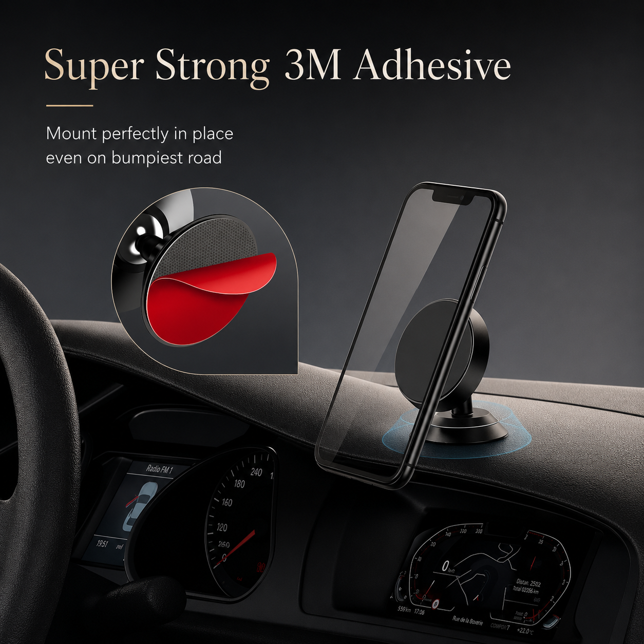 Premium Car Phone Mount Magnetic Dashboard Holder 360 Rotation Secure Grip Smartphone Compatible GPS Mount