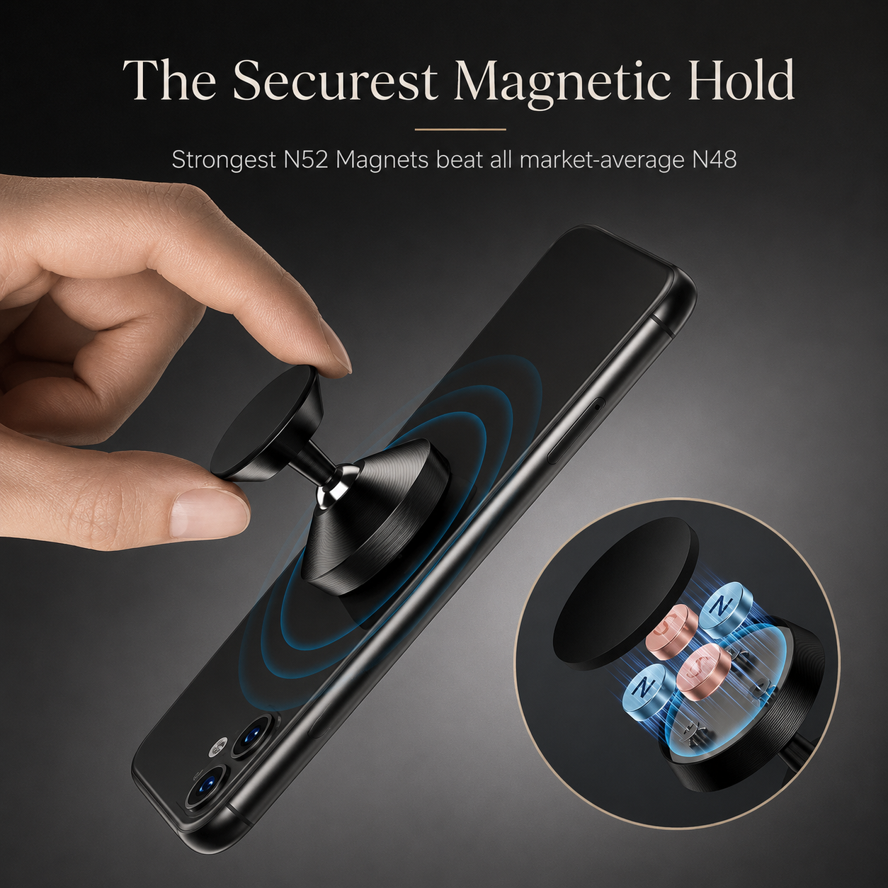 Premium Car Phone Mount Magnetic Dashboard Holder 360 Rotation Secure Grip Smartphone Compatible GPS Mount
