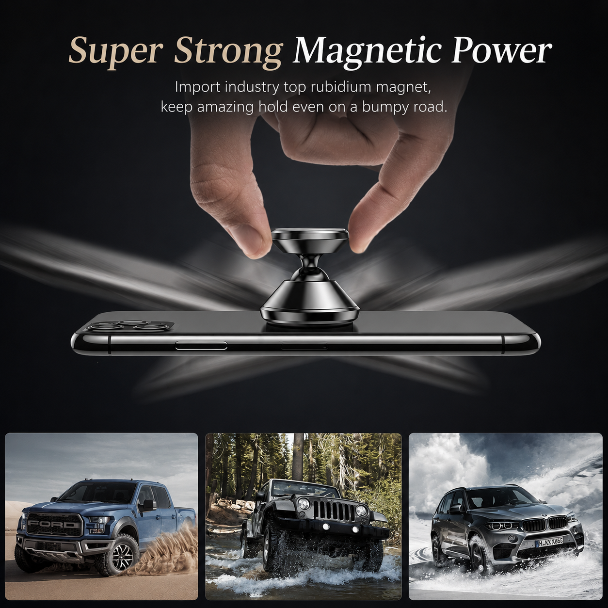 Premium Car Phone Mount Magnetic Dashboard Holder 360 Rotation Secure Grip Smartphone Compatible GPS Mount