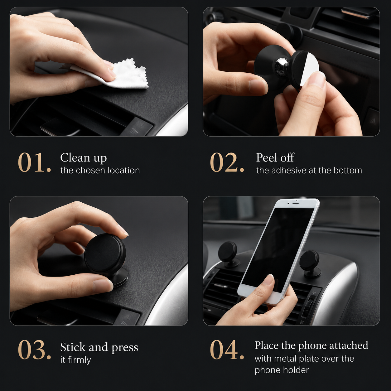 Premium Car Phone Mount Magnetic Dashboard Holder 360 Rotation Secure Grip Smartphone Compatible GPS Mount