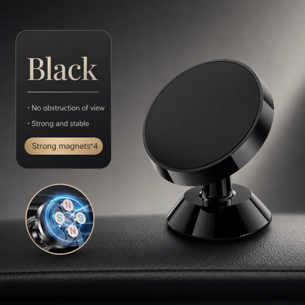 Premium Car Phone Mount Magnetic Dashboard Holder 360 Rotation Secure Grip Smartphone Compatible GPS Mount