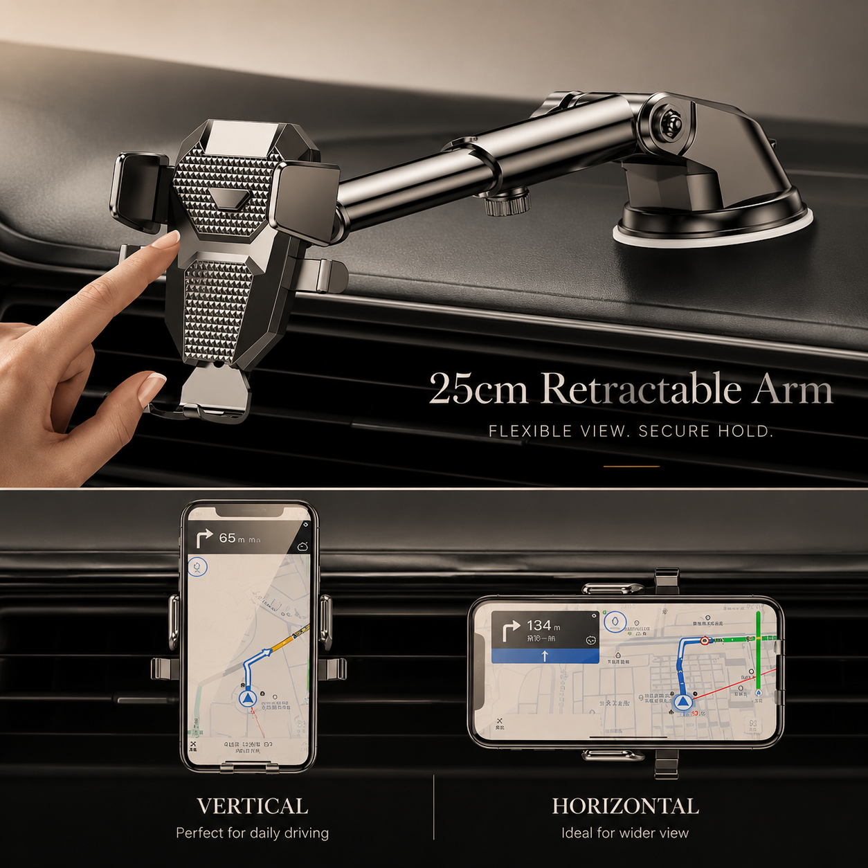 Premium Car Phone Mount Suction Cup Dashboard Windshield Holder 360 Rotation Secure Grip Smartphone Stand Compatible