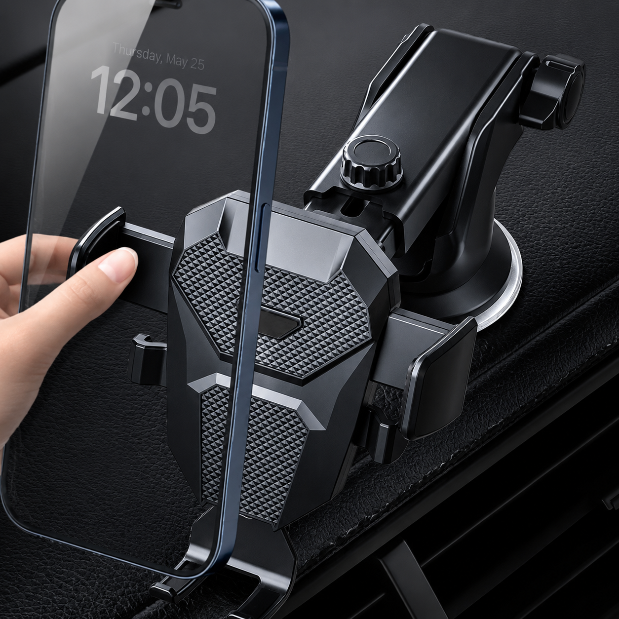 Premium Car Phone Mount Suction Cup Dashboard Windshield Holder 360 Rotation Secure Grip Smartphone Stand Compatible