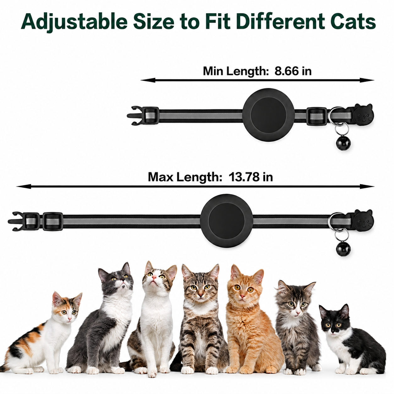Premium Cat Collar AirTag Holder Reflective Adjustable Pet Collar Detachable Bell Lightweight Secure Fit Design