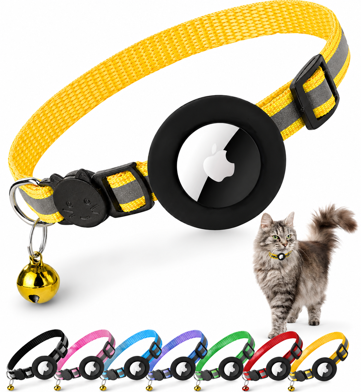 Premium Cat Collar AirTag Holder Reflective Adjustable Pet Collar Detachable Bell Lightweight Secure Fit Design