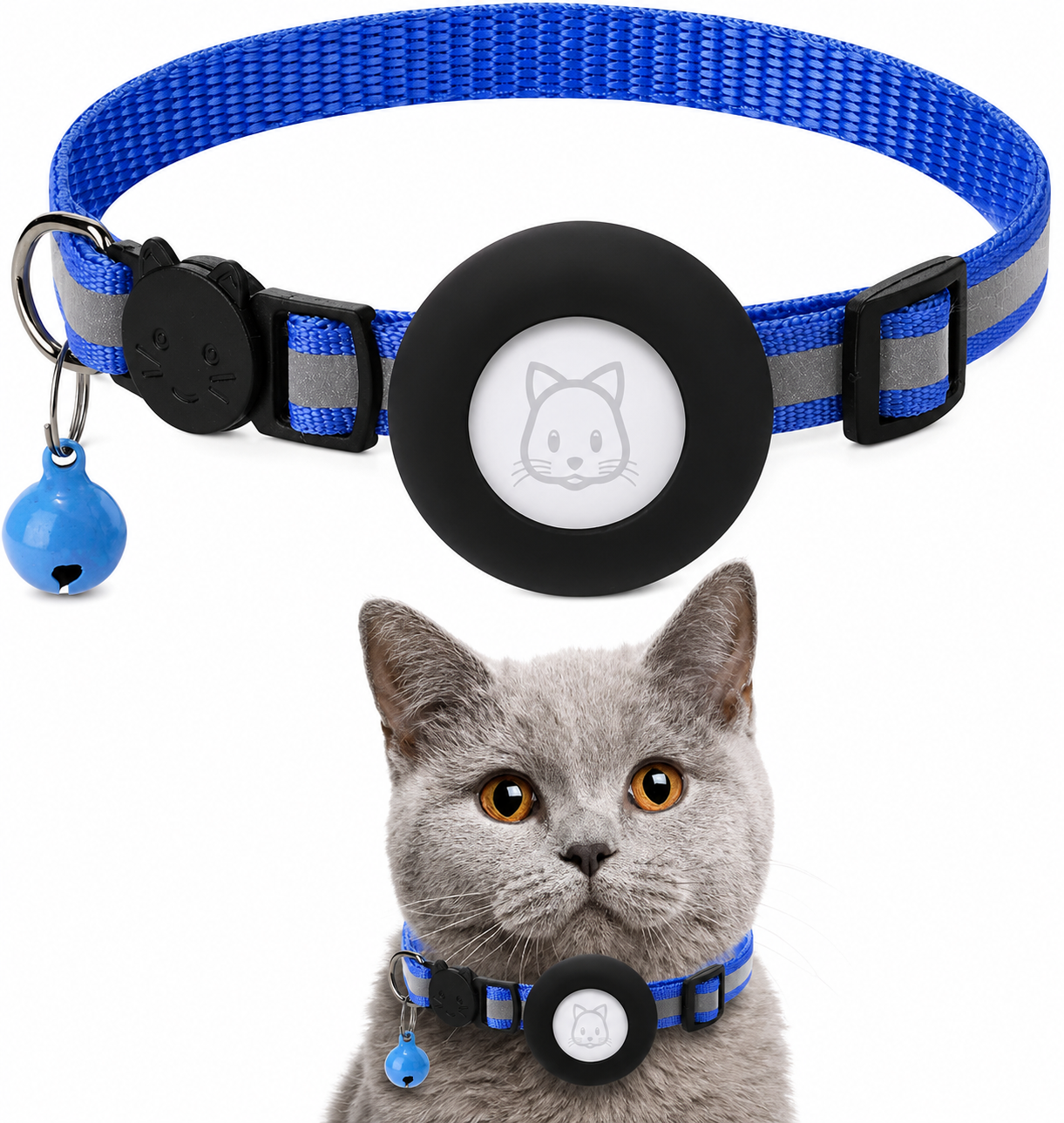 Premium Cat Collar AirTag Holder Reflective Adjustable Pet Collar Detachable Bell Lightweight Secure Fit Design