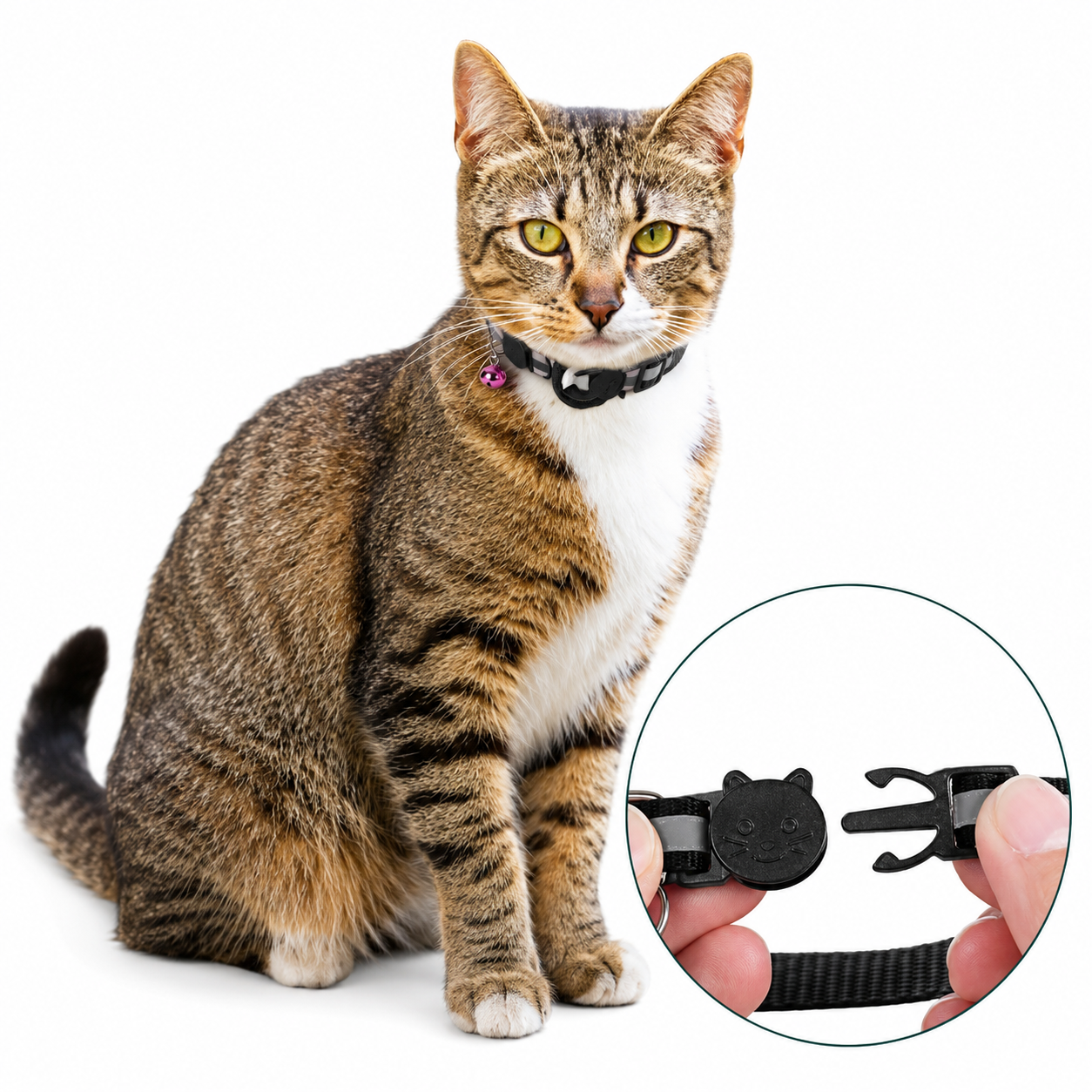 Premium Cat Collar AirTag Holder Reflective Adjustable Pet Collar Detachable Bell Lightweight Secure Fit Design
