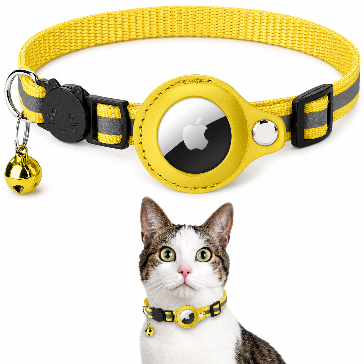 Premium Cat Collar AirTag Holder Reflective Adjustable Pet Collar Detachable Bell Lightweight Secure Fit Design