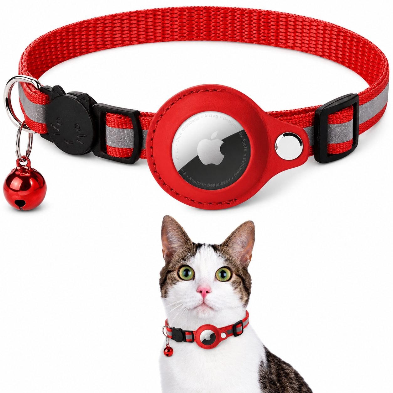 Premium Cat Collar AirTag Holder Reflective Adjustable Pet Collar Detachable Bell Lightweight Secure Fit Design