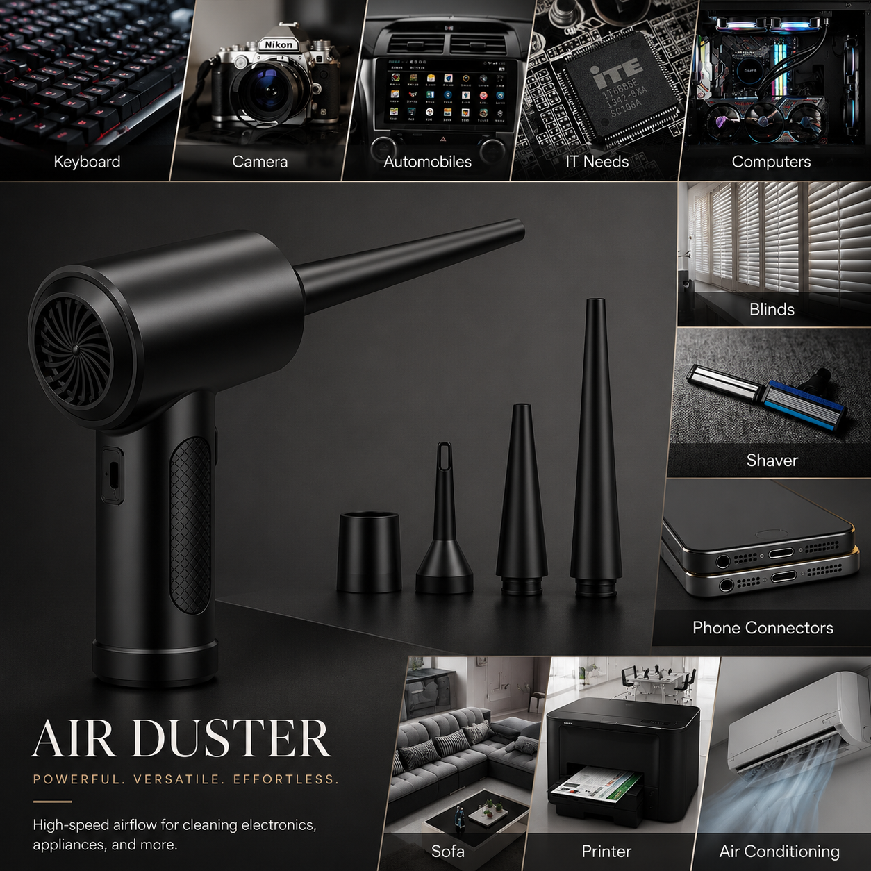 Premium Electric Air Duster Cordless Compressed Air Blower Keyboard Cleaner LED Light Reusable Cleaning Tool Portable Dust Remover