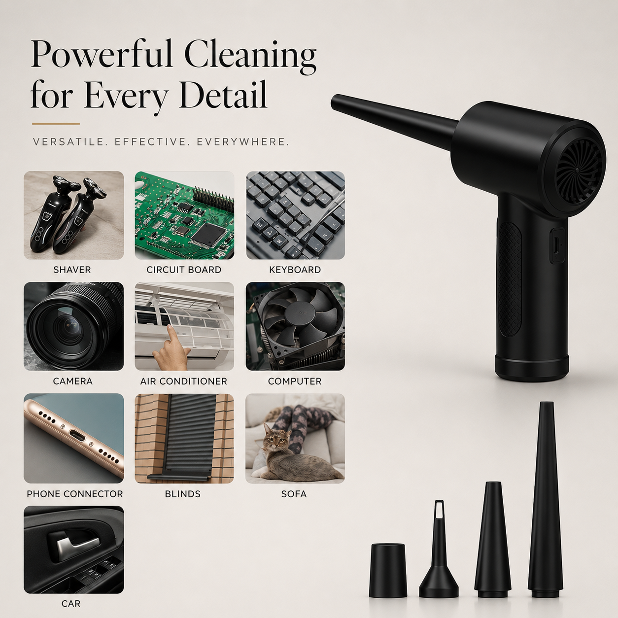 Premium Electric Air Duster Cordless Compressed Air Blower Keyboard Cleaner LED Light Reusable Cleaning Tool Portable Dust Remover