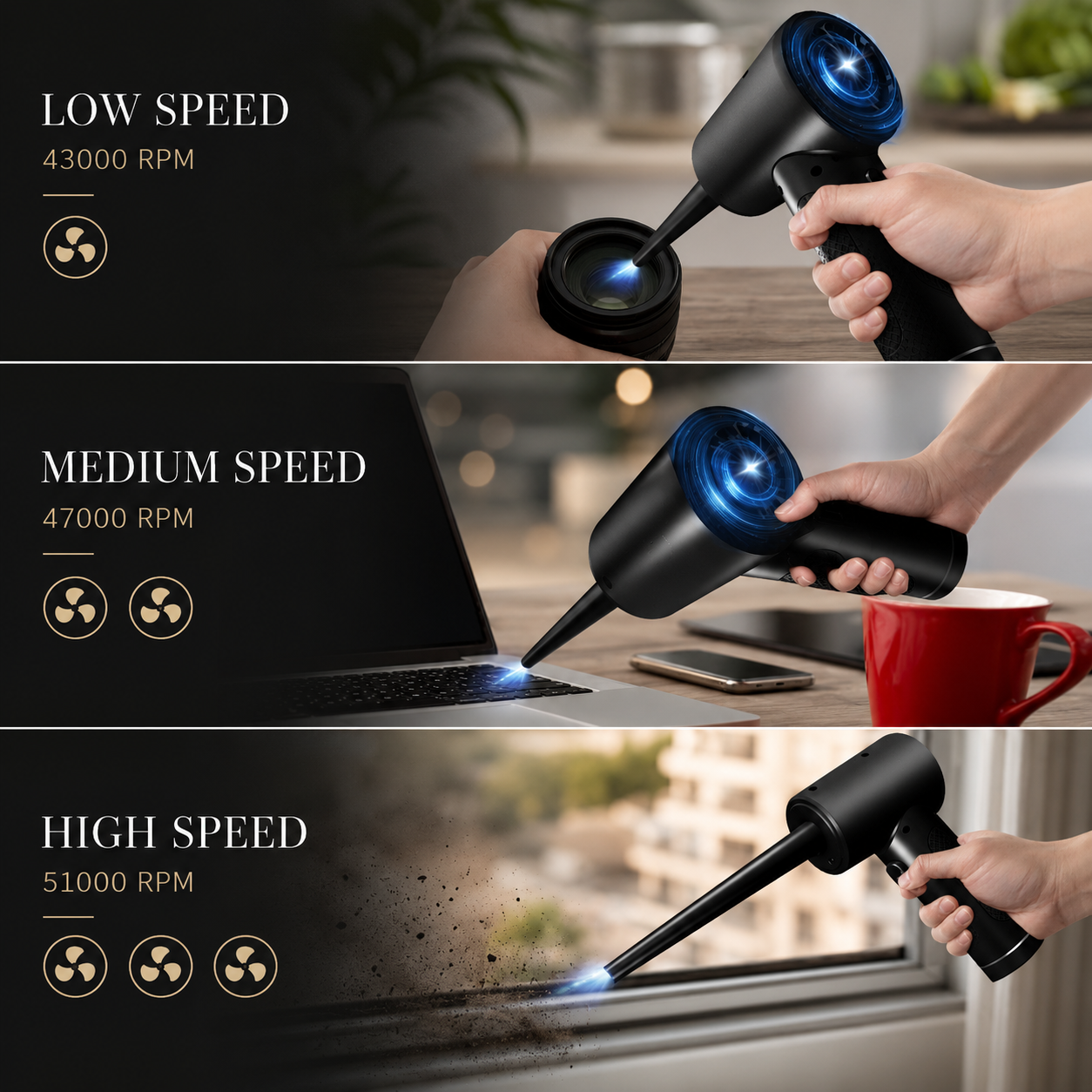 Premium Electric Air Duster Cordless Compressed Air Blower Keyboard Cleaner LED Light Reusable Cleaning Tool Portable Dust Remover