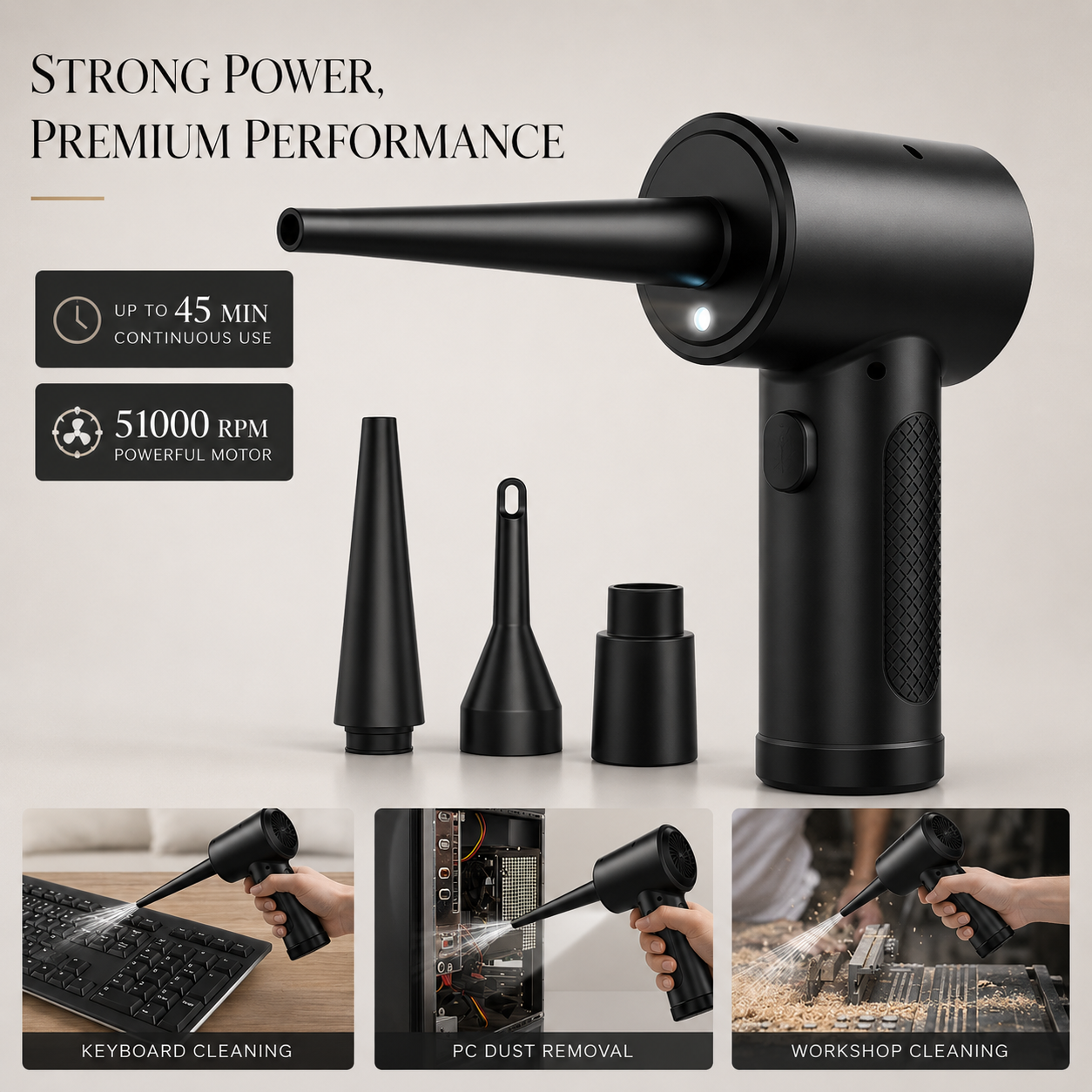 Premium Electric Air Duster Cordless Compressed Air Blower Keyboard Cleaner LED Light Reusable Cleaning Tool Portable Dust Remover