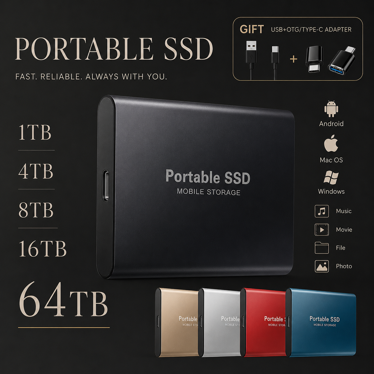 Premium External SSD Portable USB 3.1 High Speed Storage Drive Compact Data Backup Multi Capacity Solution