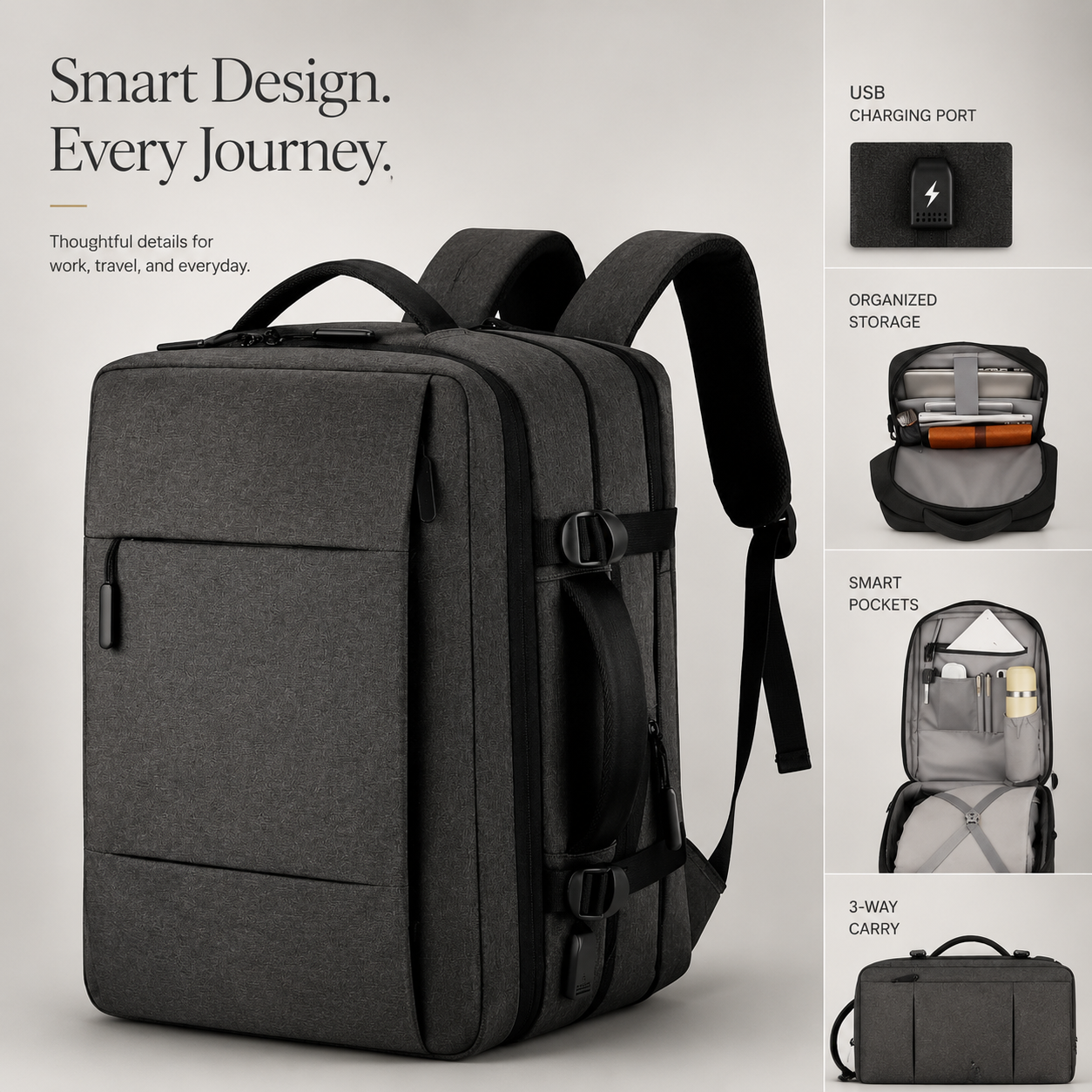 Premium Laptop Backpack Waterproof Expandable USB Charging Business Travel Bag Large Capacity 13 To 17 Inch Laptop Compatible