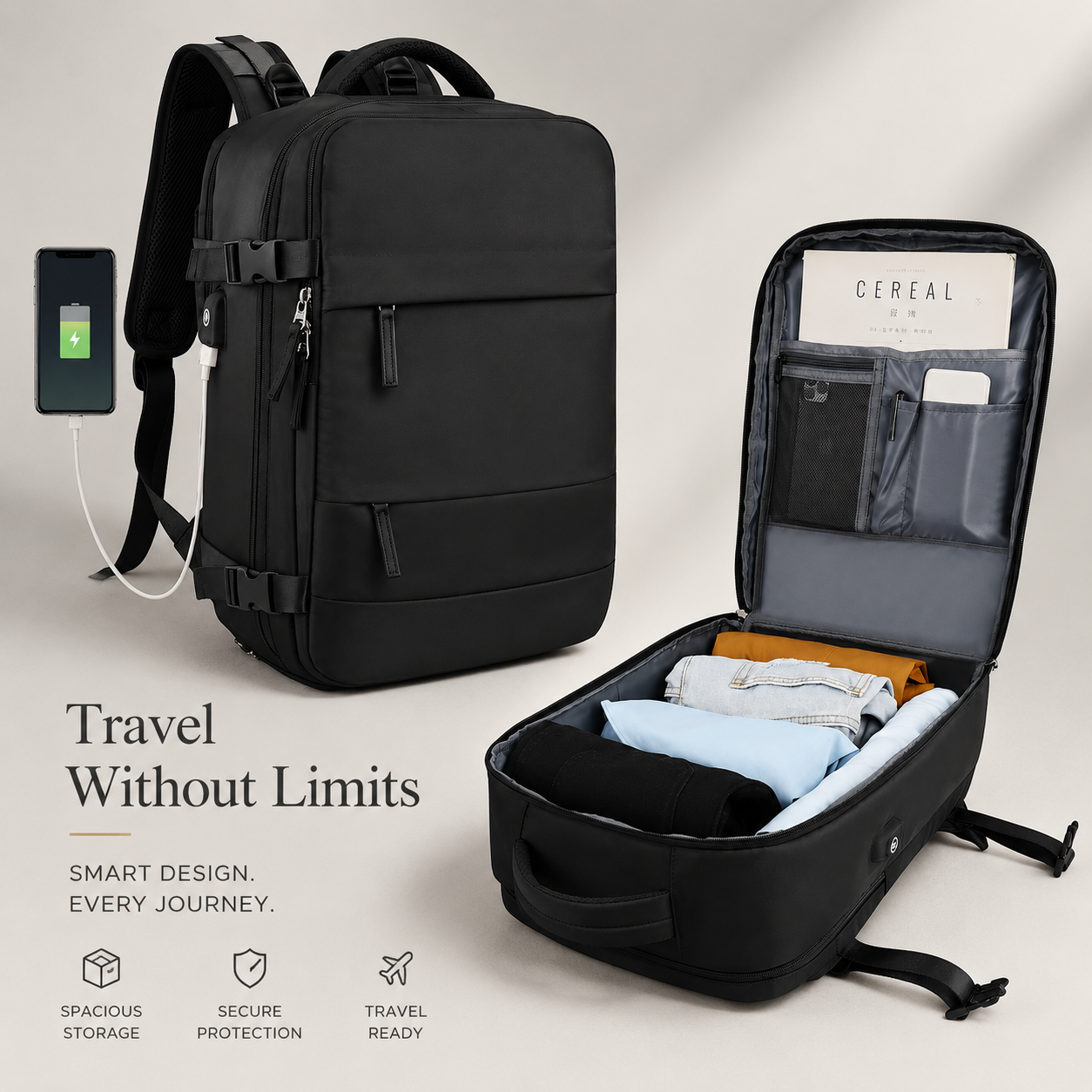 Premium Laptop Backpack Waterproof Expandable USB Charging Business Travel Bag Large Capacity 13 To 17 Inch Laptop Compatible
