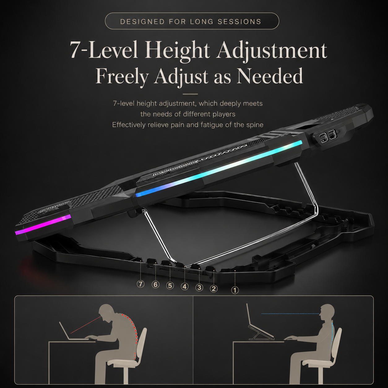 Premium Laptop Cooling Pad RGB 6 Fan Adjustable Stand Gaming Notebook Cooler Ergonomic Heat Dissipation Support