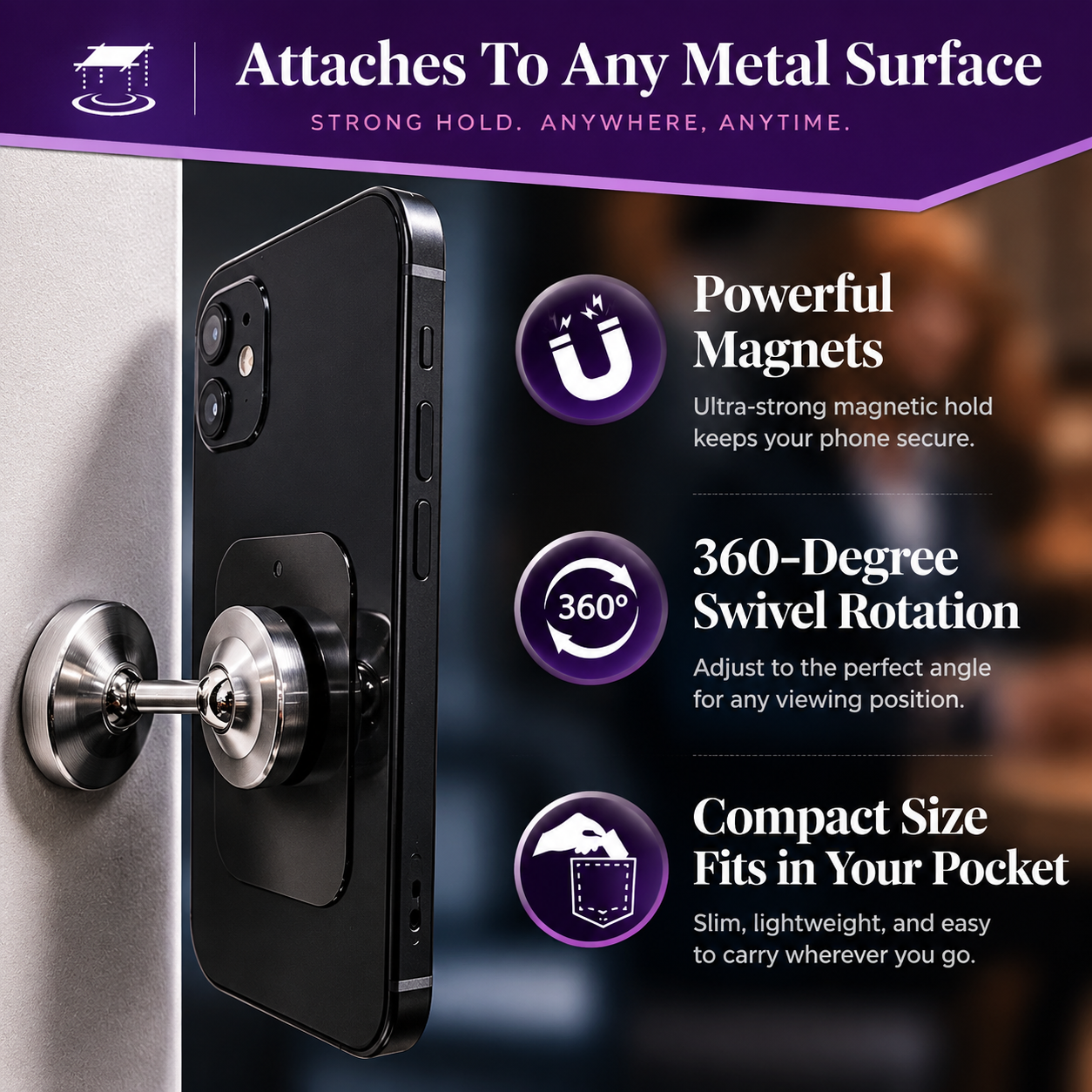 Premium Magnetic Phone Holder Dual Magnet 360 Rotation Gym Mount Secure Grip Smartphone Fitness Training Stand Compatible