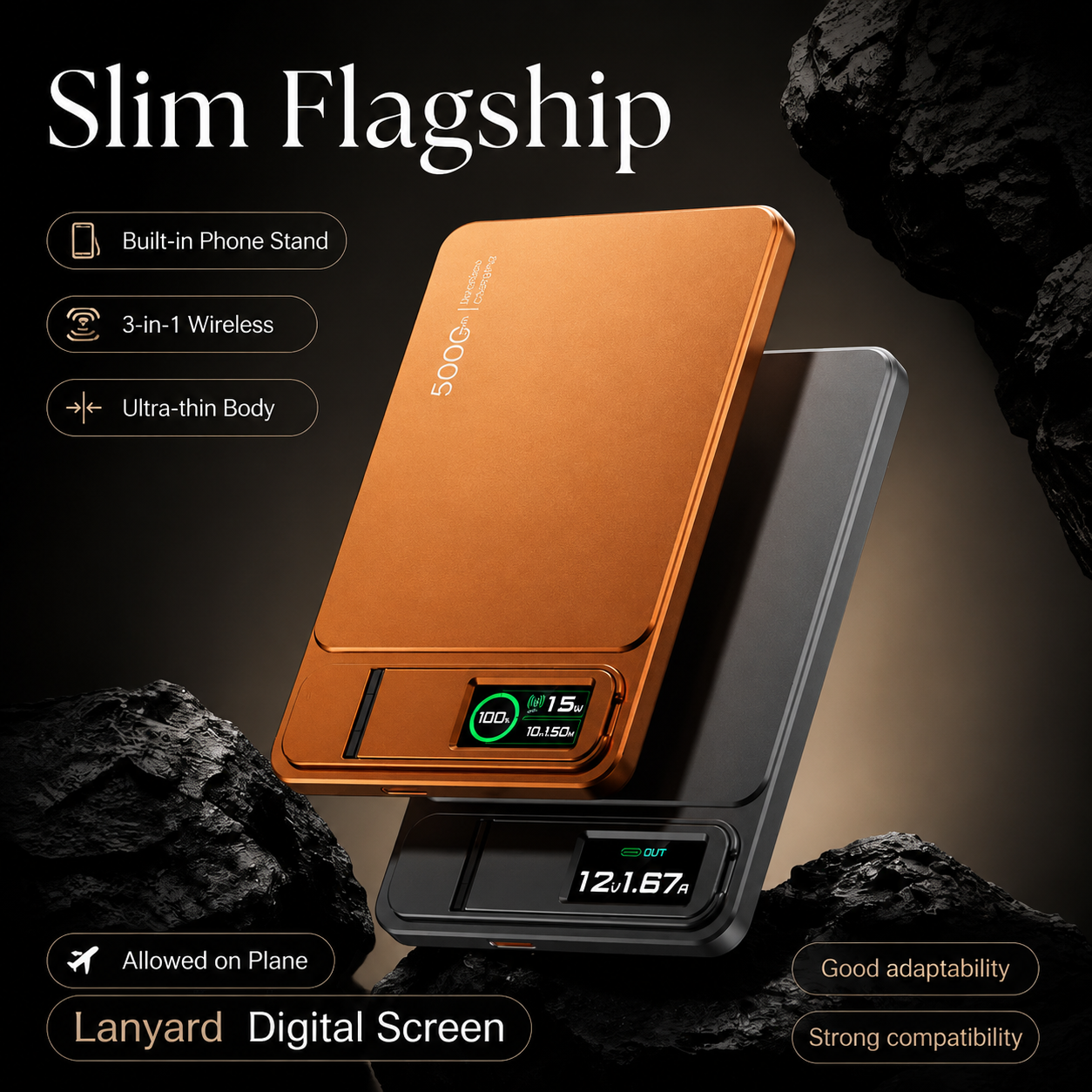 Premium Magnetic Wireless Power Bank Portable Charger Fast Charging MagSafe Compatible Digital Display Phone Stand