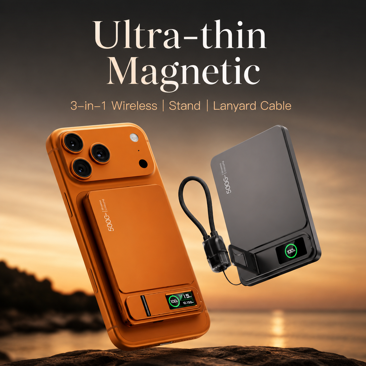 Premium Magnetic Wireless Power Bank Portable Charger Fast Charging MagSafe Compatible Digital Display Phone Stand
