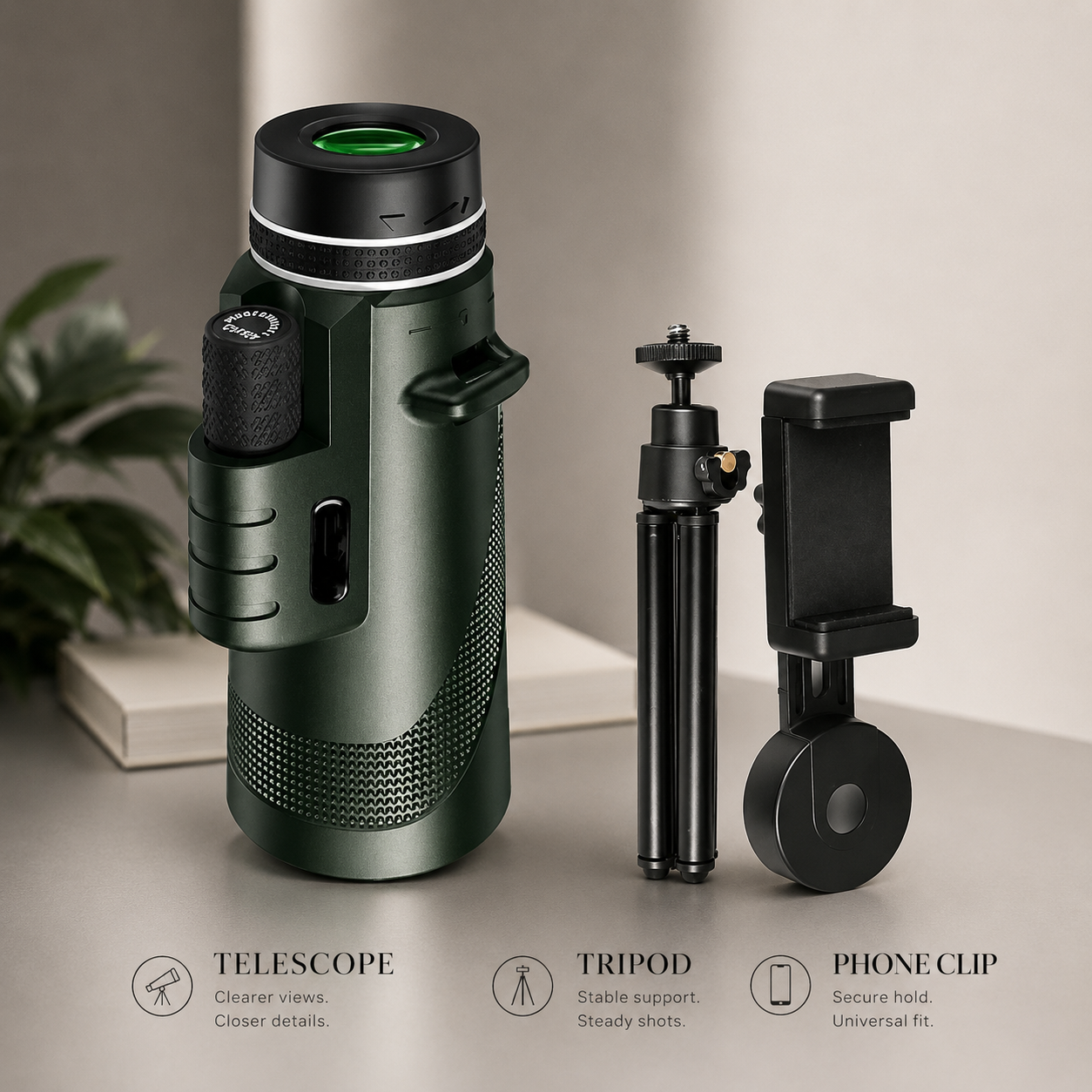 Premium Monocular Telescope HD Zoom Long Range Viewing Portable Folding Outdoor Travel Scope Smartphone Compatible