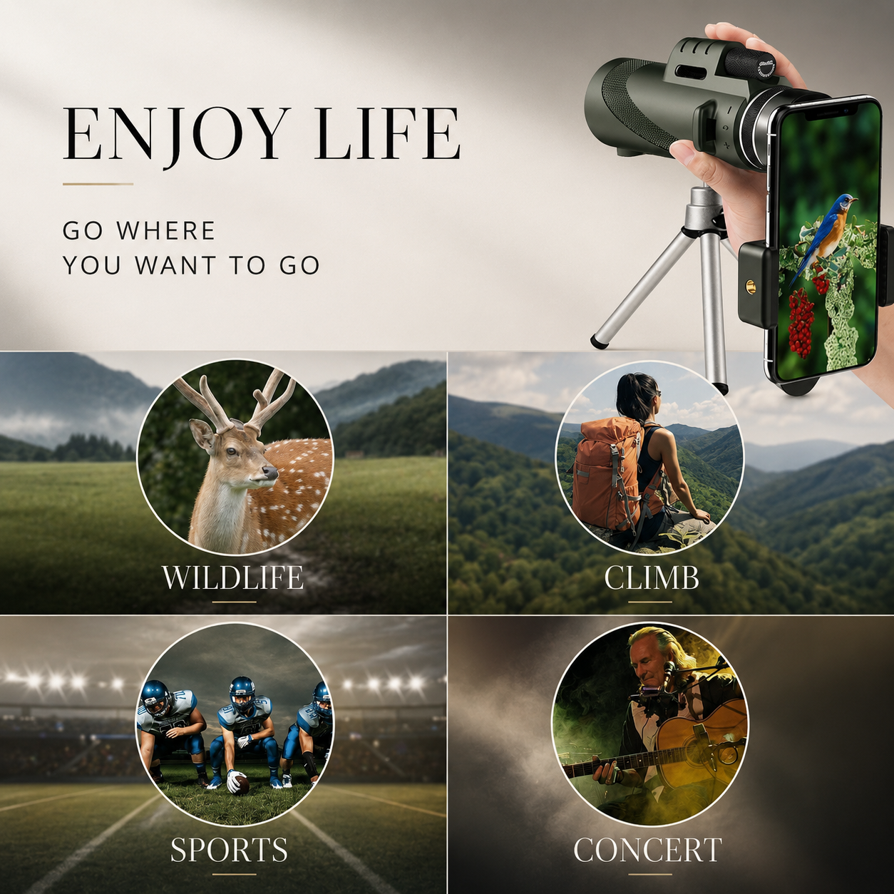 Premium Monocular Telescope HD Zoom Long Range Viewing Portable Folding Outdoor Travel Scope Smartphone Compatible