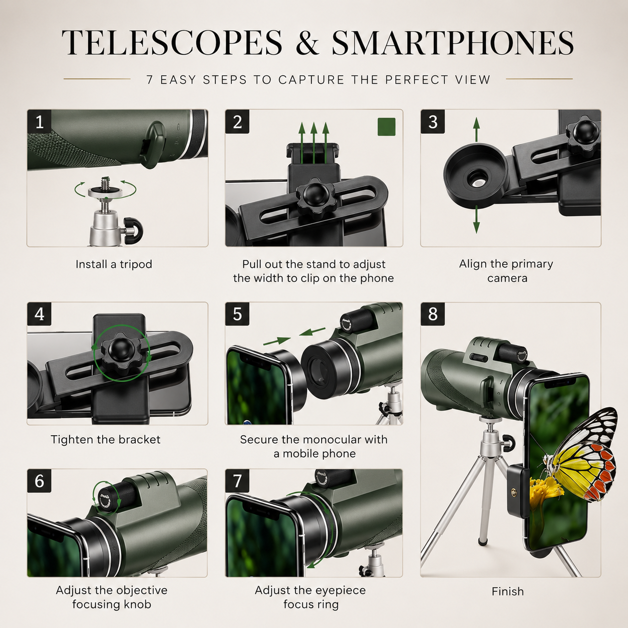 Premium Monocular Telescope HD Zoom Long Range Viewing Portable Folding Outdoor Travel Scope Smartphone Compatible