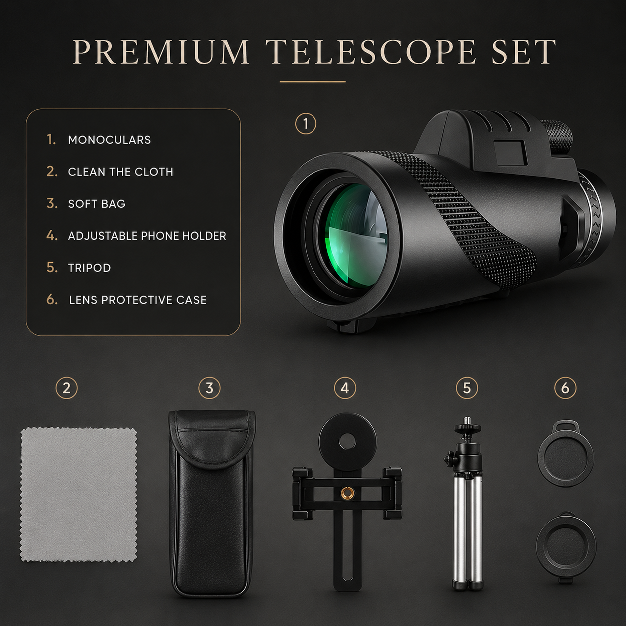 Premium Monocular Telescope HD Zoom Long Range Viewing Portable Folding Outdoor Travel Scope Smartphone Compatible