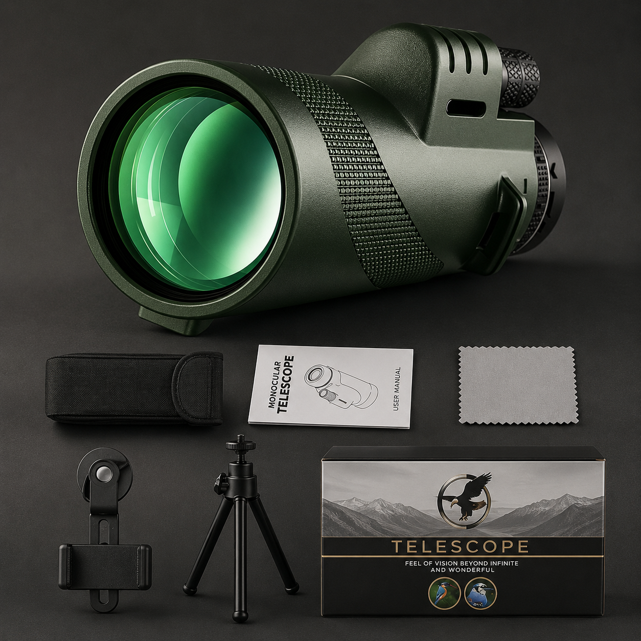 Premium Monocular Telescope HD Zoom Long Range Viewing Portable Folding Outdoor Travel Scope Smartphone Compatible