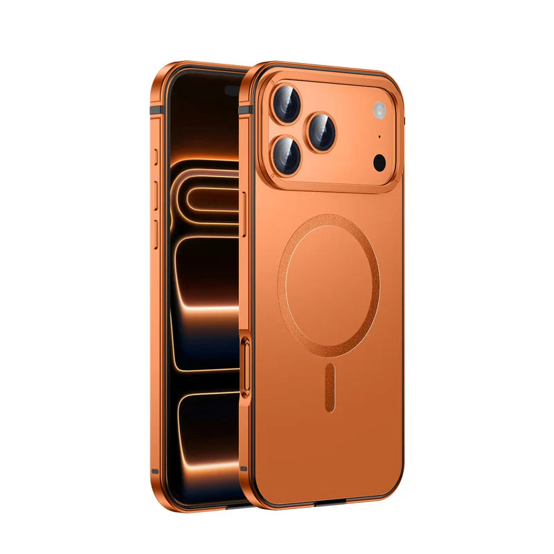 Premium iPhone Case MagSafe Compatible Orange Aluminum Alloy Cover Shockproof Matte Protection