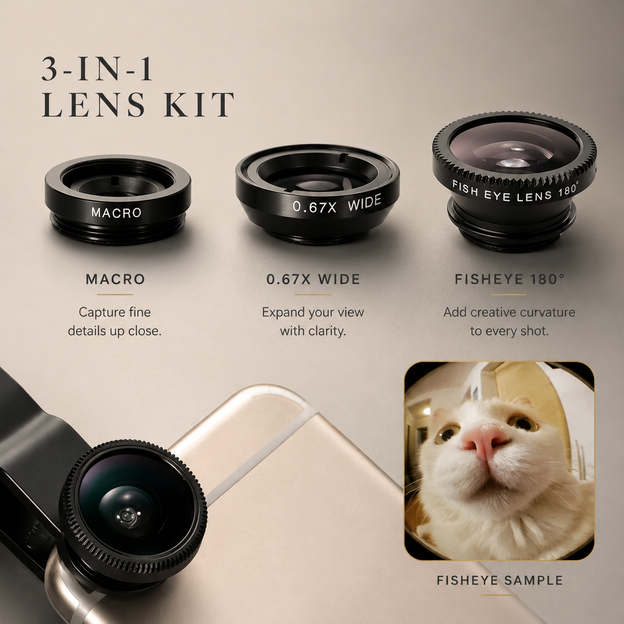 Premium Phone Camera Lens Kit 3 In 1 Fisheye Wide Angle Macro Clip On Smartphone Photography Lens Set