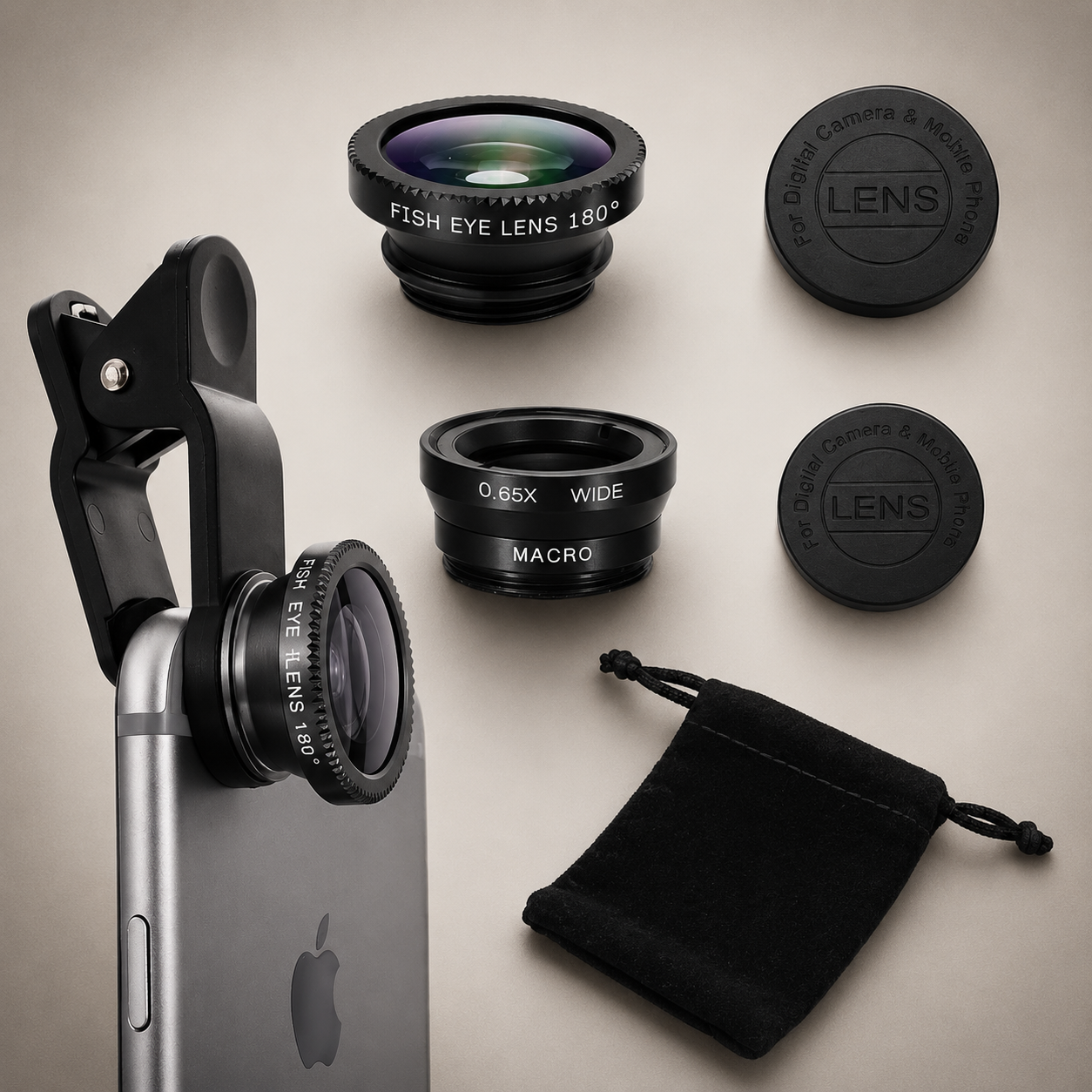Premium Phone Camera Lens Kit 3 In 1 Fisheye Wide Angle Macro Clip On Smartphone Photography Lens Set