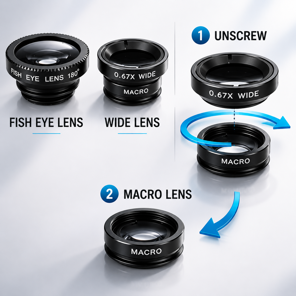 Premium Phone Camera Lens Kit 3 In 1 Fisheye Wide Angle Macro Clip On Smartphone Photography Lens Set
