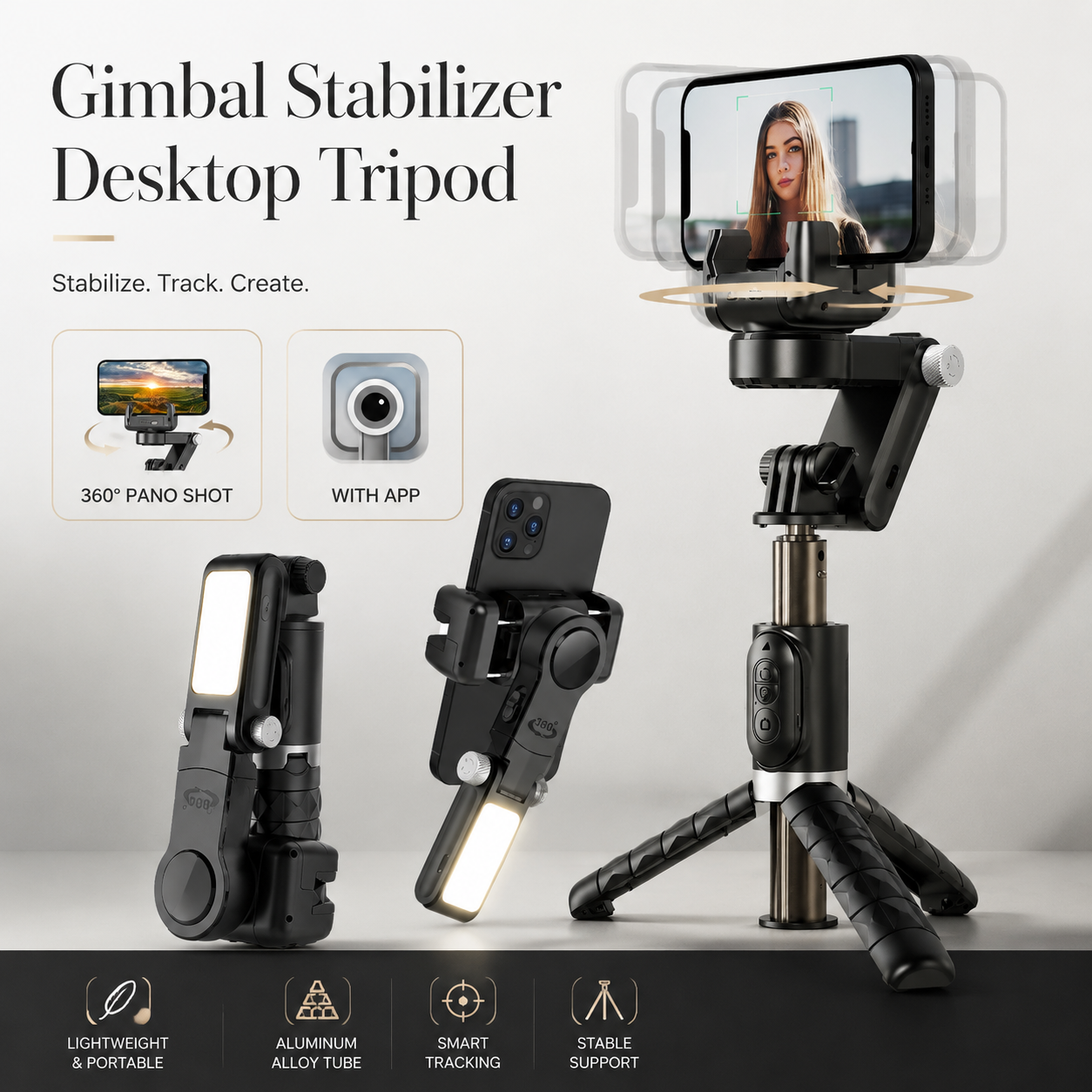 Premium Phone Gimbal Smartphone Stabilizer Selfie Stick Tripod Bluetooth Remote 360 Rotation Video Photography Holder