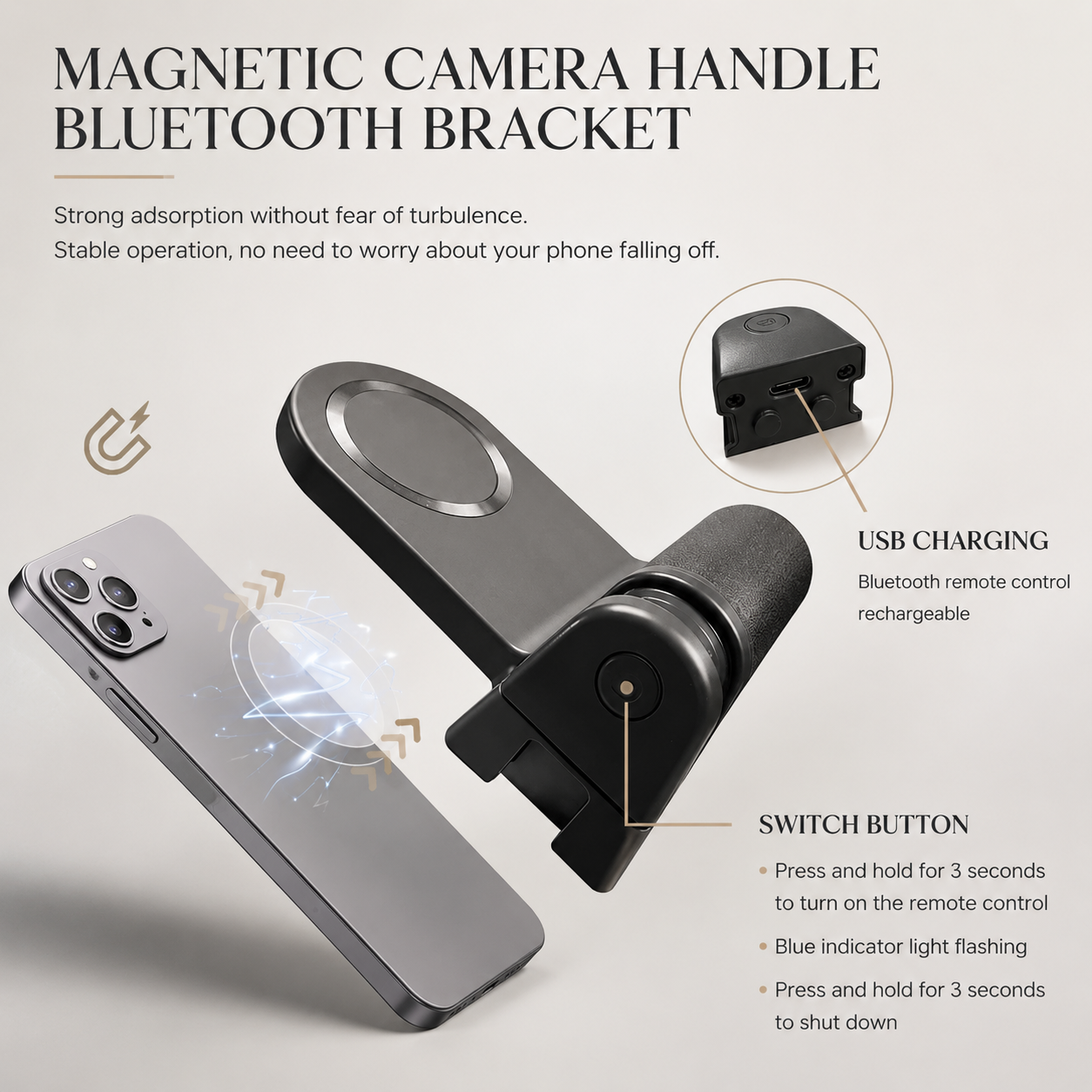 Premium Phone Holder MagSafe Compatible Magnetic Grip Bluetooth Remote Smartphone Mount Photography Video Recording Stand