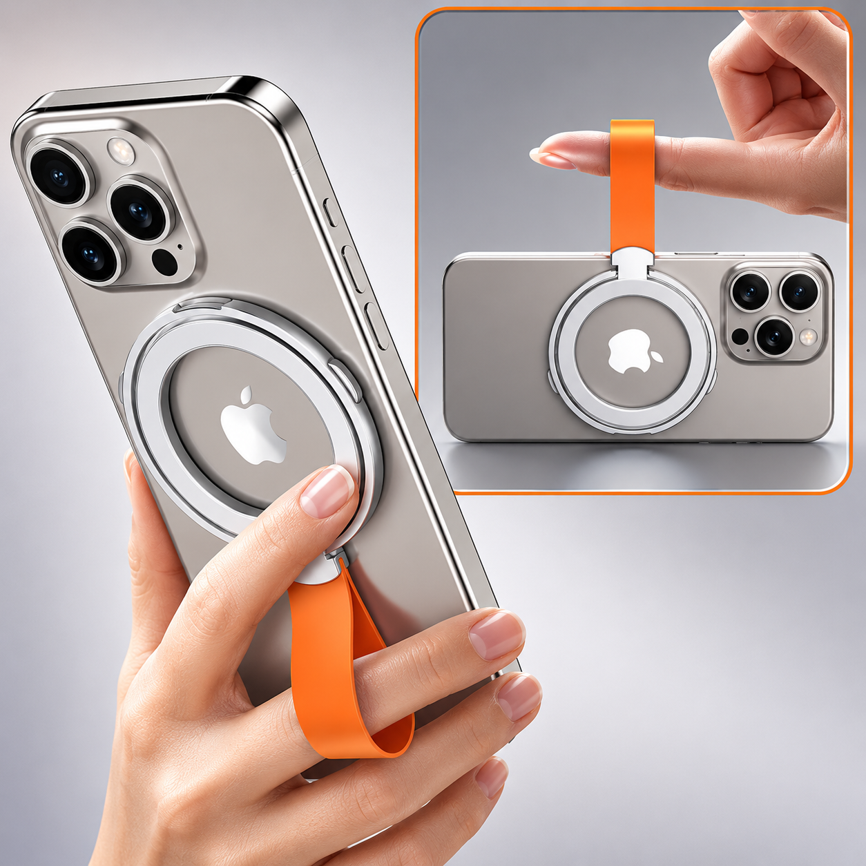 Premium Phone Ring Holder MagSafe Compatible Magnetic Grip Strap Stand Detachable Smartphone Finger Holder Secure Grip