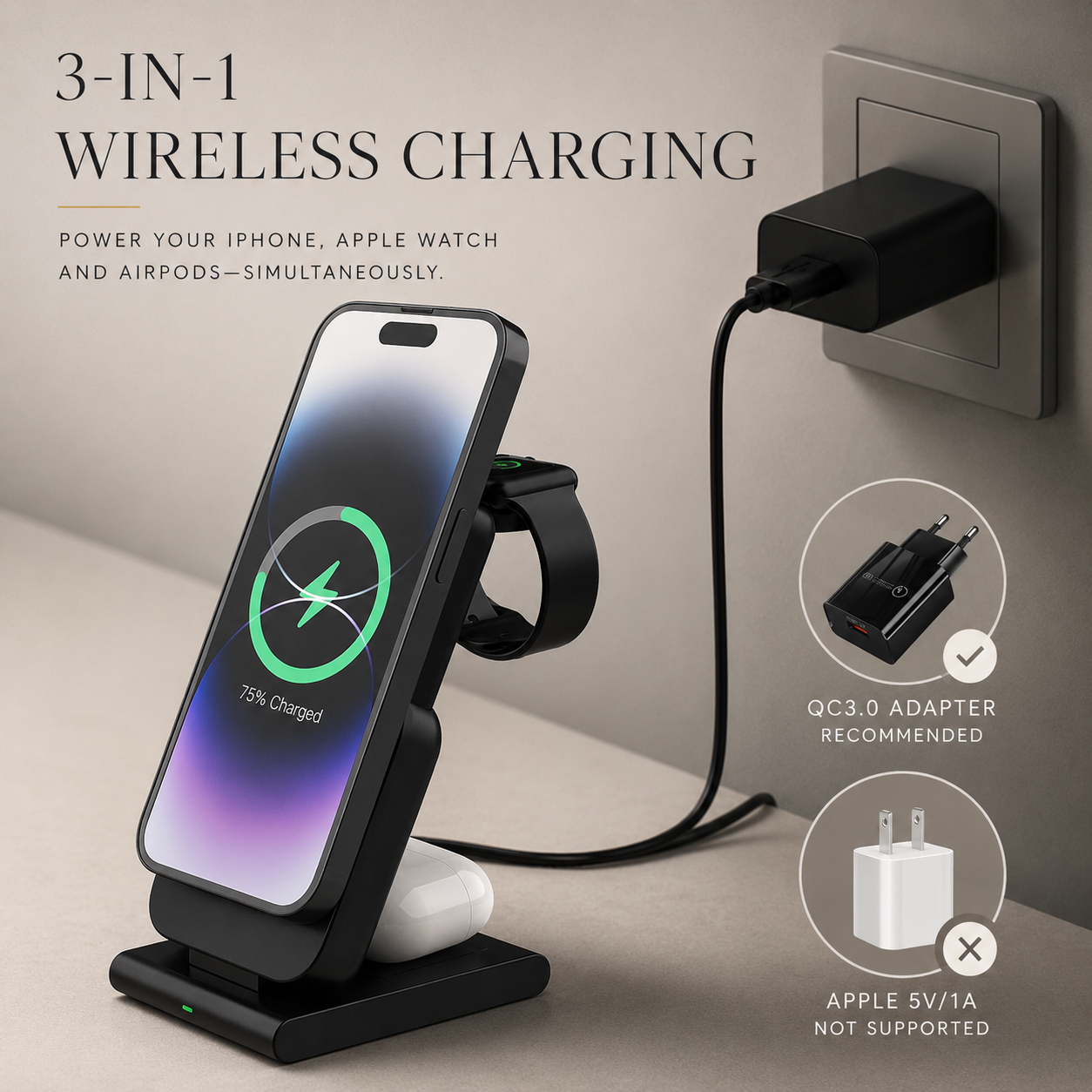 Premium Power Bank MagSafe Compatible 3 In 1 Wireless Charger Portable Magnetic Battery Smartphone Watch Earbuds Charging Station