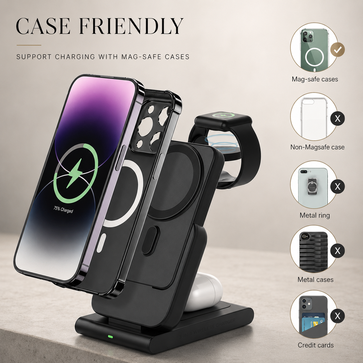 Premium Power Bank MagSafe Compatible 3 In 1 Wireless Charger Portable Magnetic Battery Smartphone Watch Earbuds Charging Station
